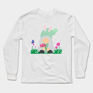 Easter Gnome Green Hat in a Garden Long Sleeve T-Shirt